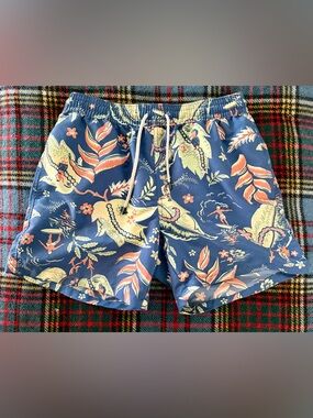 Polo Ralph Lauren Size Medium Blue Traveler Hawaiian Swim Trunks Shorts